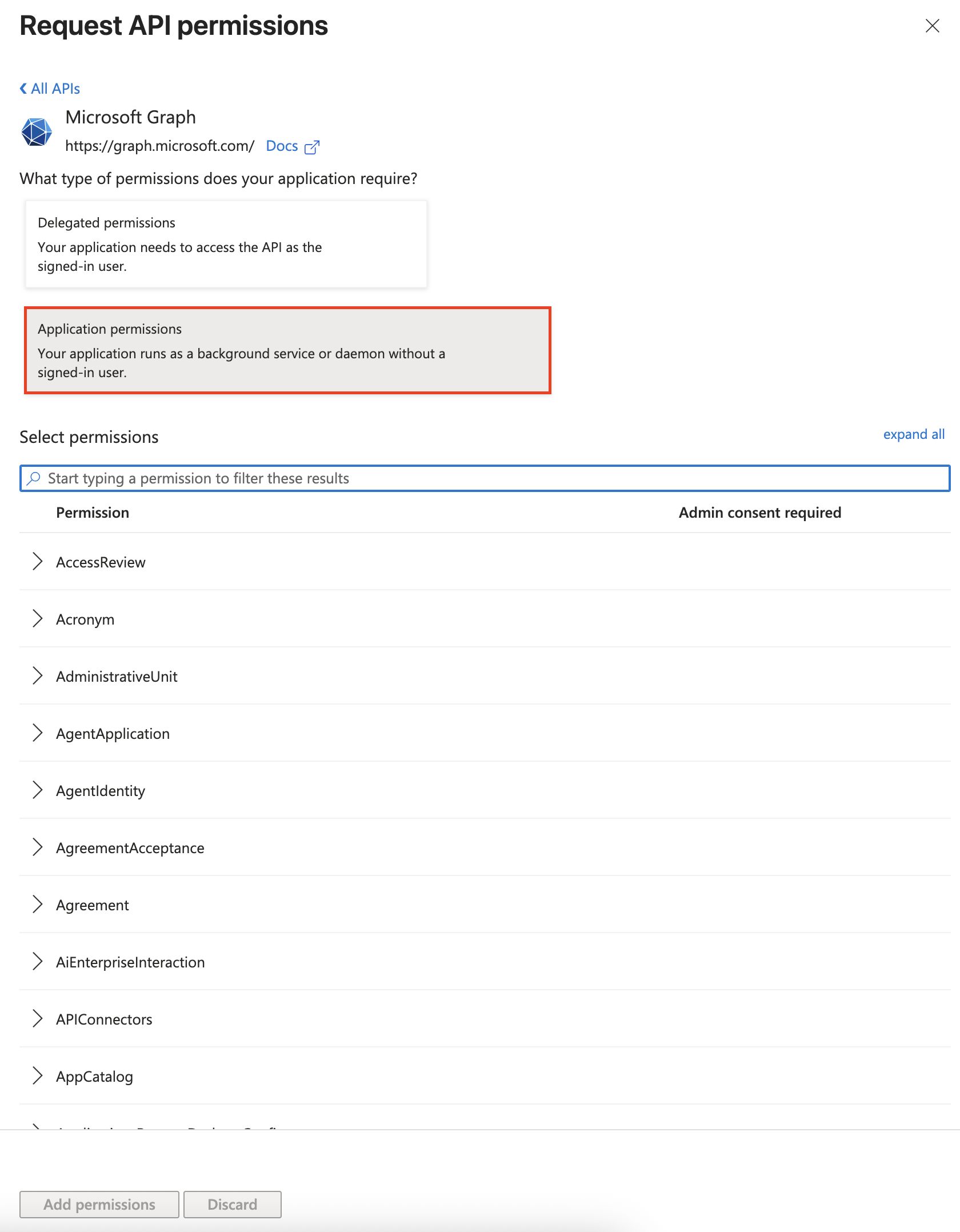 Choosing application permissions