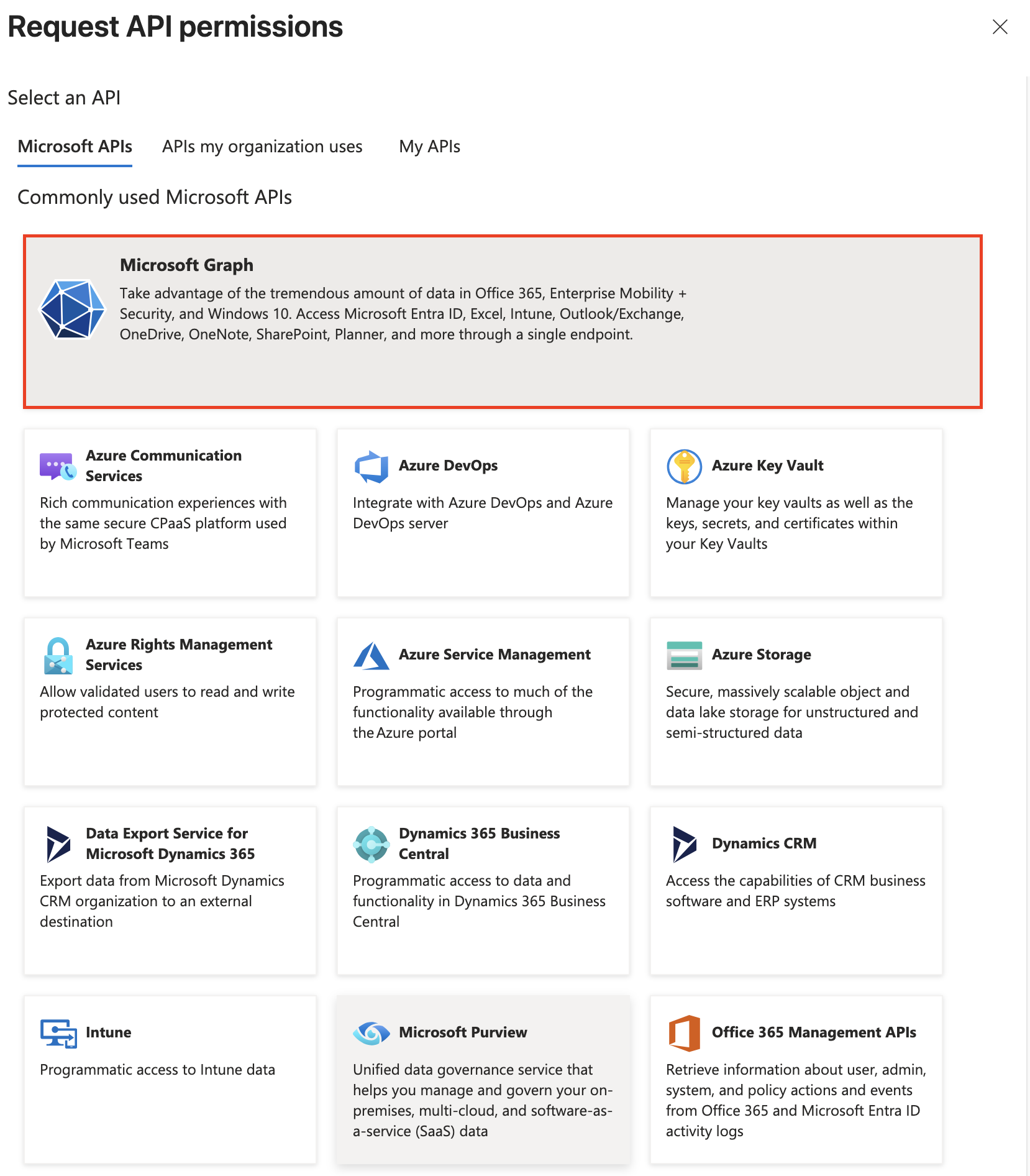 Selecting Microsoft Graph