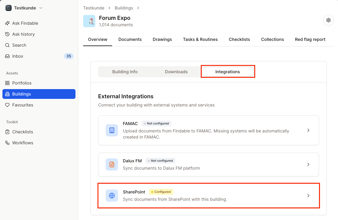 Selecting the SharePoint integration