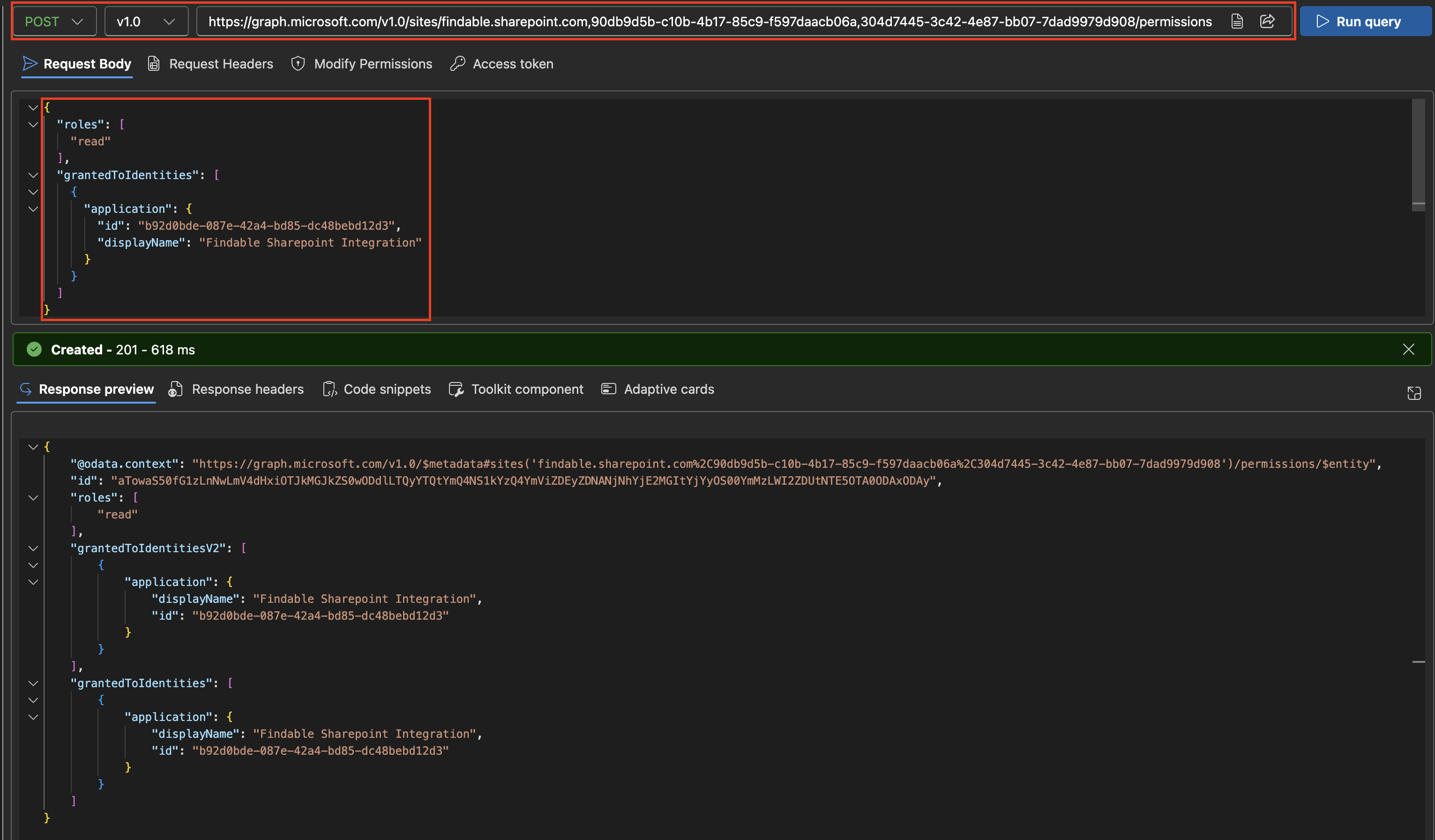 POST request to grant permissions